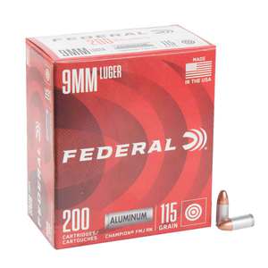 Federal Champion Aluminum 9mm Luger 115gr FMJ Handgun Ammo - 200 Rounds