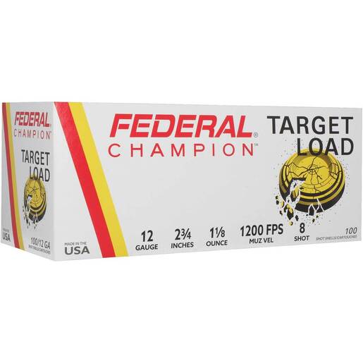 Federal Champion Retro Target 12 Gauge 2-3/4in #8 1-1/8oz Lead Shotshell 100 Rounds #8 eral Champion Retro Target 12 Gauge 2-3/4in #8 1-1/8oz Lead Shotshell 100 Rounds #8 Ammo