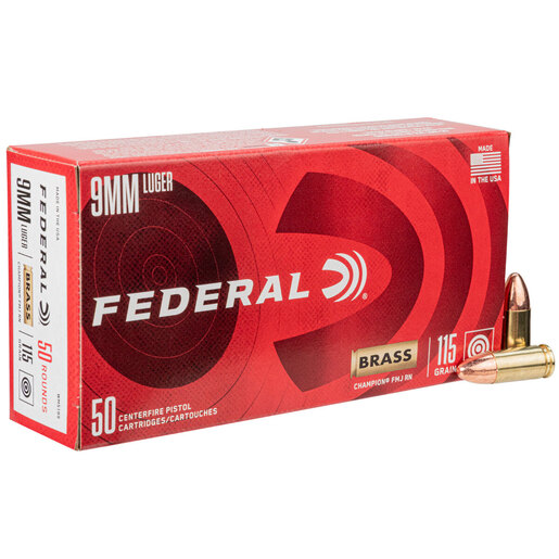 Federal Champion Training 9mm Luger 115gr FMJ Handgun Ammo Ammo - 50 Rounds 50 Rounds Ammo