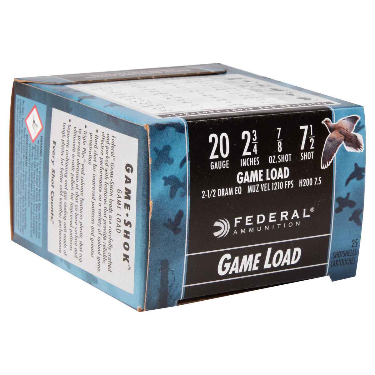 Federal Game-Load 20 Gauge 2-3/4in #7.5 7/8oz Upland Shotshells - 25 Rounds Federal Game-Load 20 Gauge 2-3/4in #7.5 7/8oz Upland Shotshells - 25 Rounds