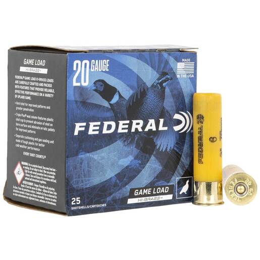 Federal Game-Shok High Brass 20 Gauge 3in #6 1-1/4oz Upland Shotshells Ammo - 25 Rounds Ammo - #6 25 Rounds - #6 Ammo
