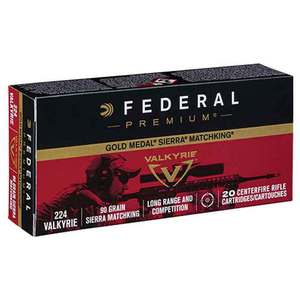 Federal Gold Medal 224 Valkyrie 90gr Sierra MatchKing BT HP Rifle Ammo - 20 Rounds