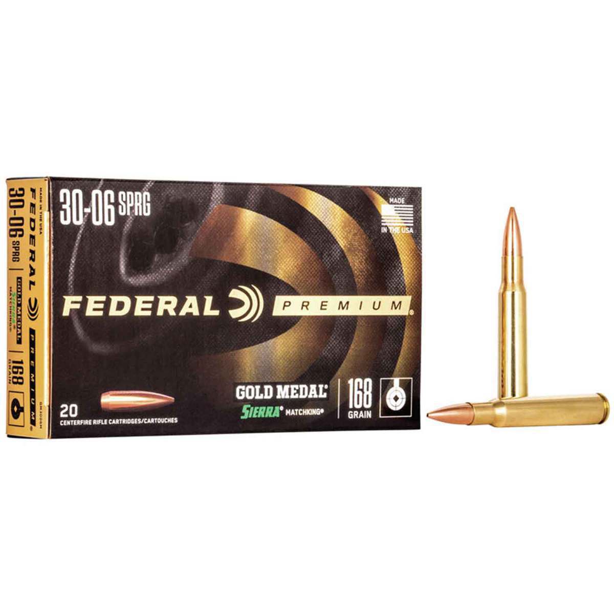 Federal Gold Medal 30-06 Springfield 168gr Sierra MatchKing BTHP Rifle Ammo - 20 Rounds Federal Gold Medal 30-06 Springfield 168gr Sierra MatchKing BTHP Rifle Ammo - 20 Rounds
