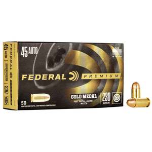 Federal Gold Medal 45 Auto (ACP) 230gr FMJ Handgun Ammo - 50 Rounds