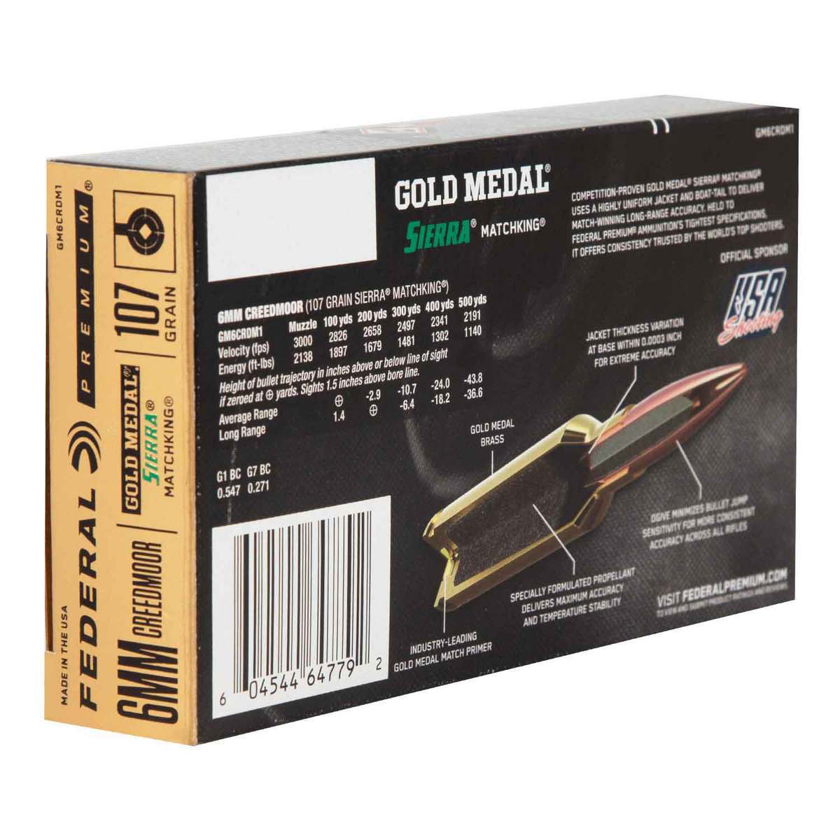 Federal Gold Medal Sierra 6mm Creedmoor 107gr Siera BTHP Rifle Ammo- 20 Rounds Federal Gold Medal Sierra 6mm Creedmoor 107gr Siera BTHP Rifle Ammo- 20 Rounds