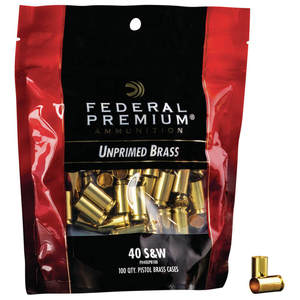 Federal Gold Medal Unprimed 40 S&W Handgun Reloading Brass - 100 Count