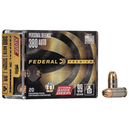 Federal Personal Defense 380 Auto (ACP) 99gr Hydra-Shok Deep Handgun Ammo Ammo - 20 Rounds 20 Rounds Ammo