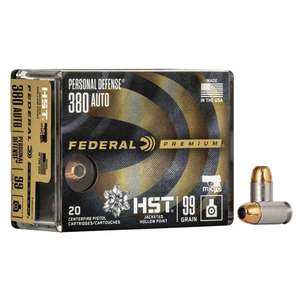 Federal Personal Defense HST 380 Auto (ACP) 99gr HST JHP Handgun Ammo - 20 Rounds