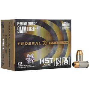 Federal Personal Defense HST 9mm Luger +P 124gr Jacketed Hollow Point Centerfire Handgun Ammo - 20 Rounds