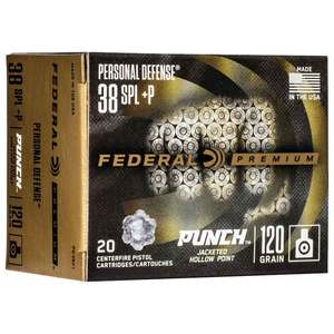 Federal Personal Defense Punch 38 Special +P 120gr JHP Handgun Ammo - 20 Rounds Federal Personal Defense Punch 38 Special +P 120gr JHP Handgun Ammo - 20 Rounds