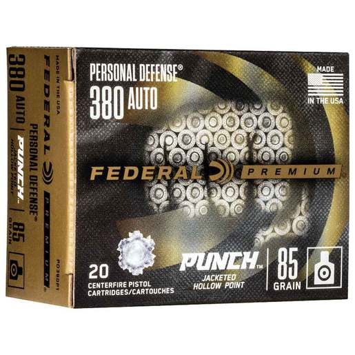 Federal Personal Defense Punch 380 Auto (ACP) 85gr JHP Handgun Ammo Ammo - 20 Rounds 20 Rounds Ammo