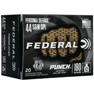 Federal Personal Defense Punch 44 Special 180gr Jacketed Hollow Point Handgun Ammo - 20 Rounds Federal Personal Defense Punch 44 Special 180gr Jacketed Hollow Point Handgun Ammo - 20 Rounds