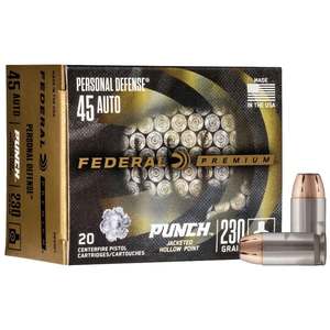 Federal Personal Defense Punch 45 Auto (ACP) 230gr JHP Handgun Ammo - 20 Rounds