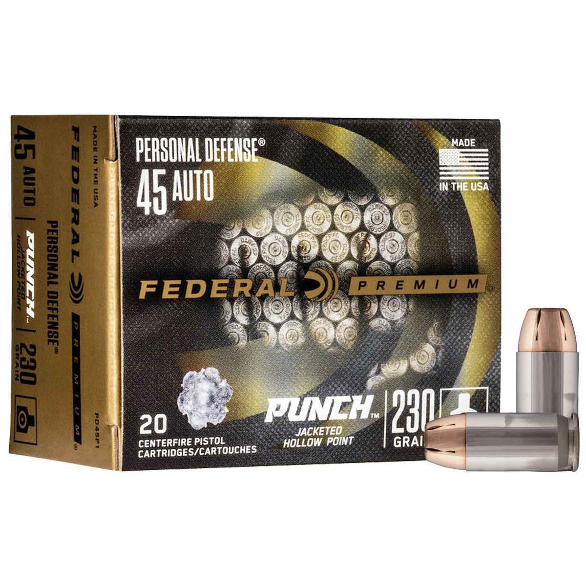Federal Personal Defense Punch 45 Auto (ACP) 230gr JHP Handgun Ammo - 20 Rounds Federal Personal Defense Punch 45 Auto (ACP) 230gr JHP Handgun Ammo - 20 Rounds