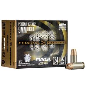 Federal Personal Defense Punch 9mm Luger 124gr JHP Handgun Ammo - 20 Rounds