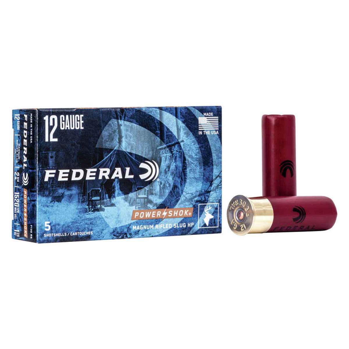 Federal Power-Shok 12 Gauge 2-3/4in 1-1/4oz Slug Shotshells - 5 Rounds Federal Power-Shok 12 Gauge 2-3/4in 1-1/4oz Slug Shotshells - 5 Rounds