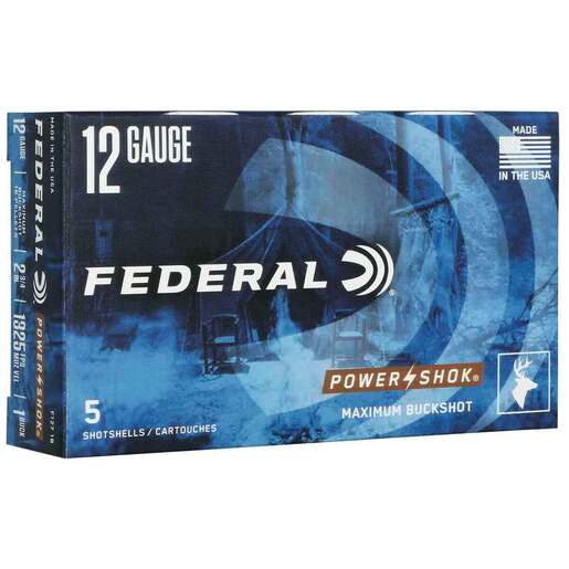 Federal Power Shok 12 Gauge 2-3/4in #1 Buck Buckshot Shotshells Ammo - 5 Rounds Ammo - #1 Buck 5 Rounds - #1 Buck Ammo