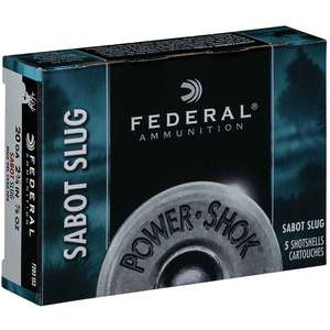 Federal Power Shok 20 Gauge 2-3/4in Slug .875oz Shotshells - 5 Rounds Federal Power Shok 20 Gauge 2-3/4in Slug .875oz Shotshells - 5 Rounds