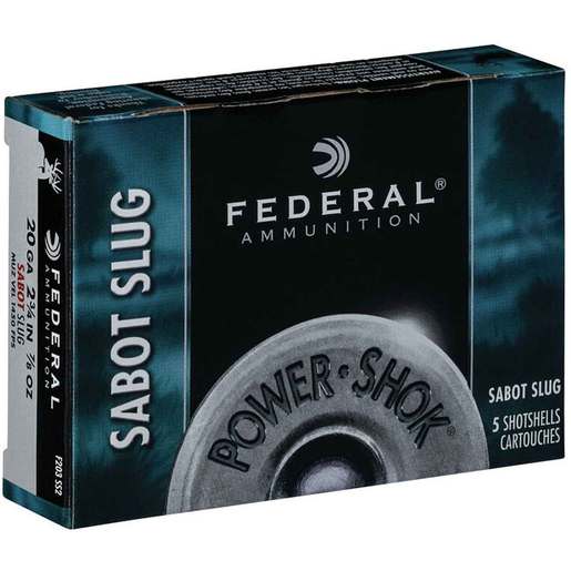 Federal Power Shok 20 Gauge 2-3/4in Slug .875oz Shotshells Ammo - 5 Rounds 5 Rounds Ammo