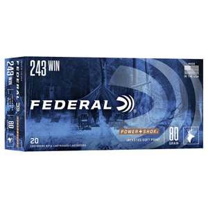 Federal Power-Shok 243 Winchester 80gr SP Rifle Ammo - 20 Rounds
