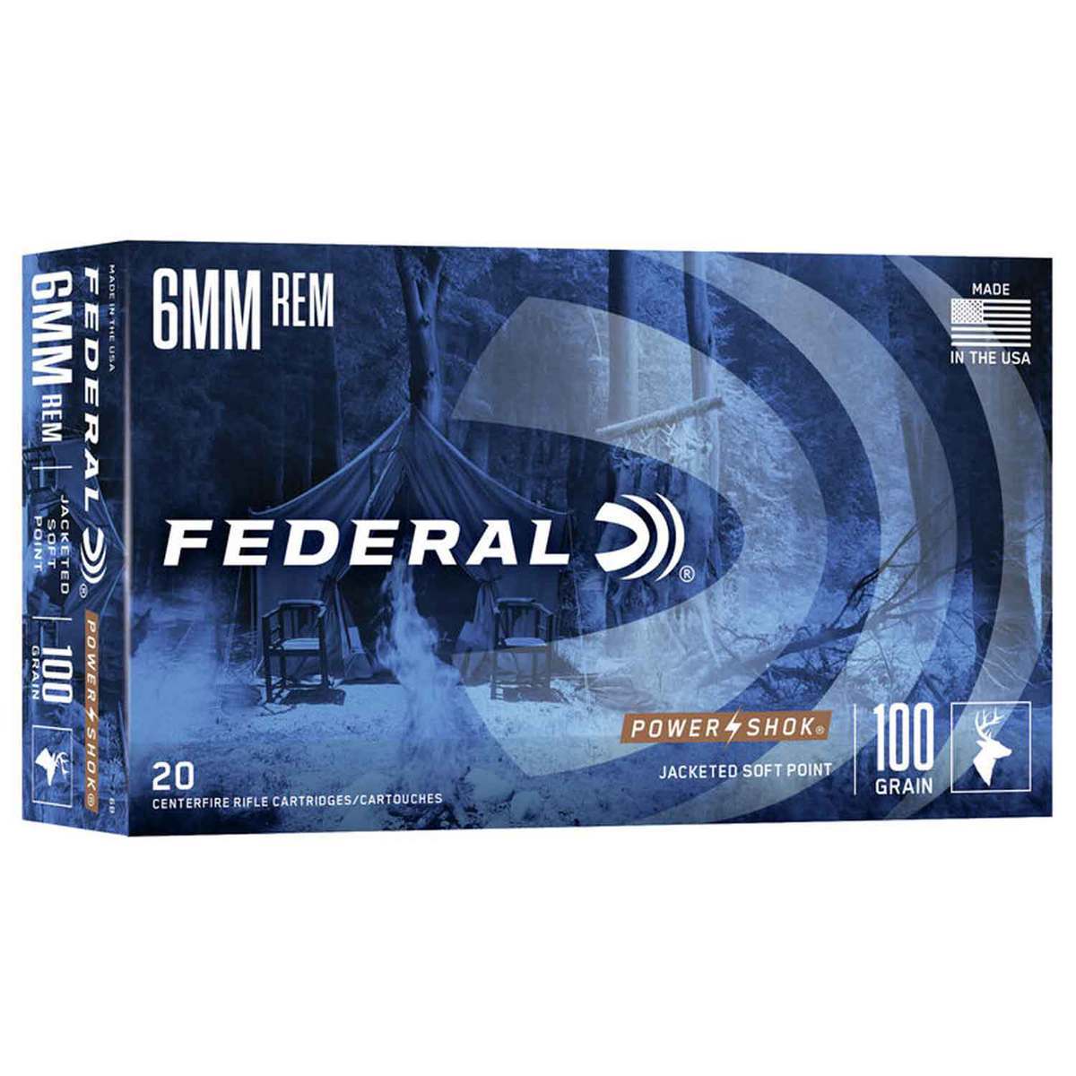 Federal Power-Shok 6mm Remington 100gr SP Rifle Ammo - 20 Rounds Federal Power-Shok 6mm Remington 100gr SP Rifle Ammo - 20 Rounds