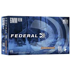 Federal Power-Shok 6mm Remington 100gr SP Rifle Ammo - 20 Rounds