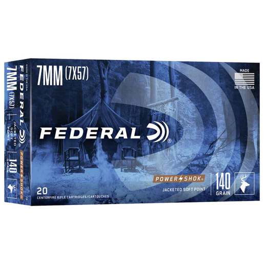 Federal Power-Shok 7mm Mauser (7x57mm Mauser) 140gr SP Rifle Ammo – 20 Rounds