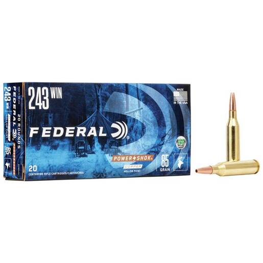 Federal Power-Shok Copper 243 Winchester 85gr Rifle Ammo Ammo - 20 Rounds 20 Rounds Ammo