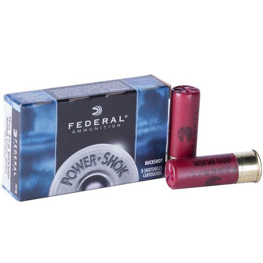 Federal Power-Shok 12 Gauge 2-3/4in 00 Buck Buckshot Shotshells Ammo - 5 Rounds Ammo - #00 Buck 5 Rounds - #00 Buck Ammo