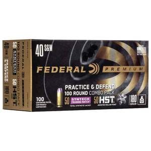 Federal Practice & Defend 40 S&W 180gr HST JHP/Syntech TSJ Handgun Ammo - 100 Rounds