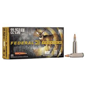 Federal Premium 22-250 Remington 60gr Nosler Partition Rifle Ammo - 20 Rounds Federal Premium 22-250 Remington 60gr Nosler Partition Rifle Ammo - 20 Rounds