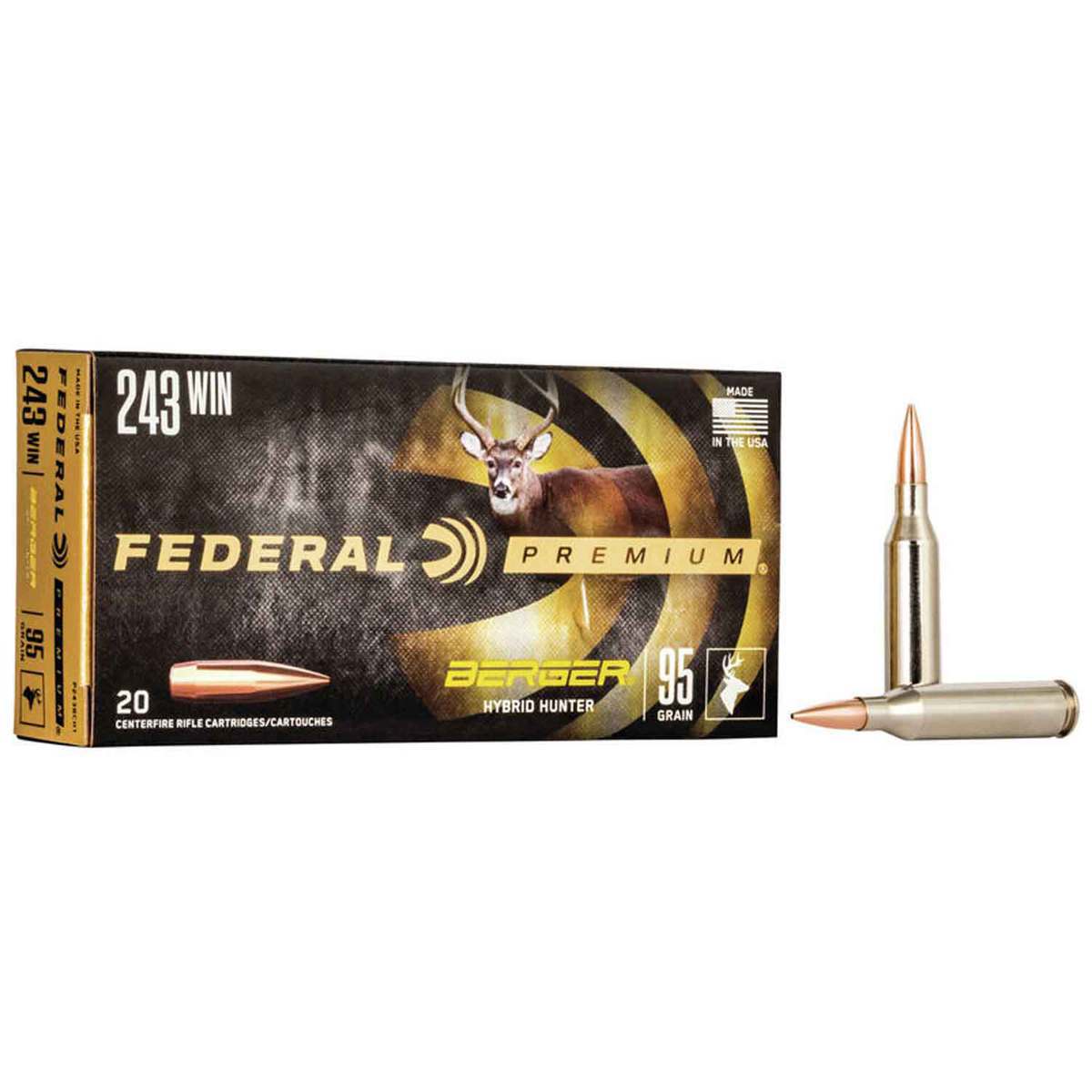 Federal Premium 243 Winchester 95gr Berger Hybrid Rifle Ammo - 20 Rounds Federal Premium 243 Winchester 95gr Berger Hybrid Rifle Ammo - 20 Rounds