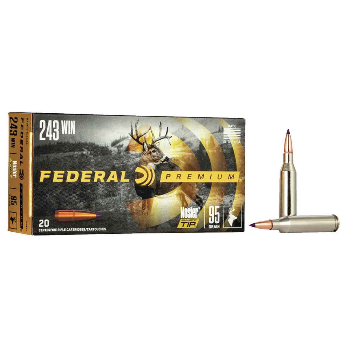 Federal Premium 243 Winchester 95gr Nosler Ballistic Tip Rifle Ammo - 20 Rounds Federal Premium 243 Winchester 95gr Nosler Ballistic Tip Rifle Ammo - 20 Rounds