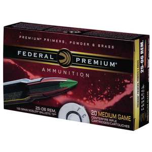 Federal Premium 25-06 Remington 100gr Nosler Ballistic Tip Rifle Ammo - 20 Rounds