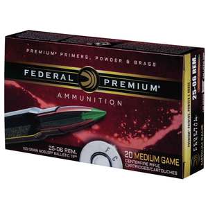 Federal Premium 25-06 Remington 100gr Nosler Ballistic Tip Rifle Ammo - 20 Rounds Federal Premium 25-06 Remington 100gr Nosler Ballistic Tip Rifle Ammo - 20 Rounds