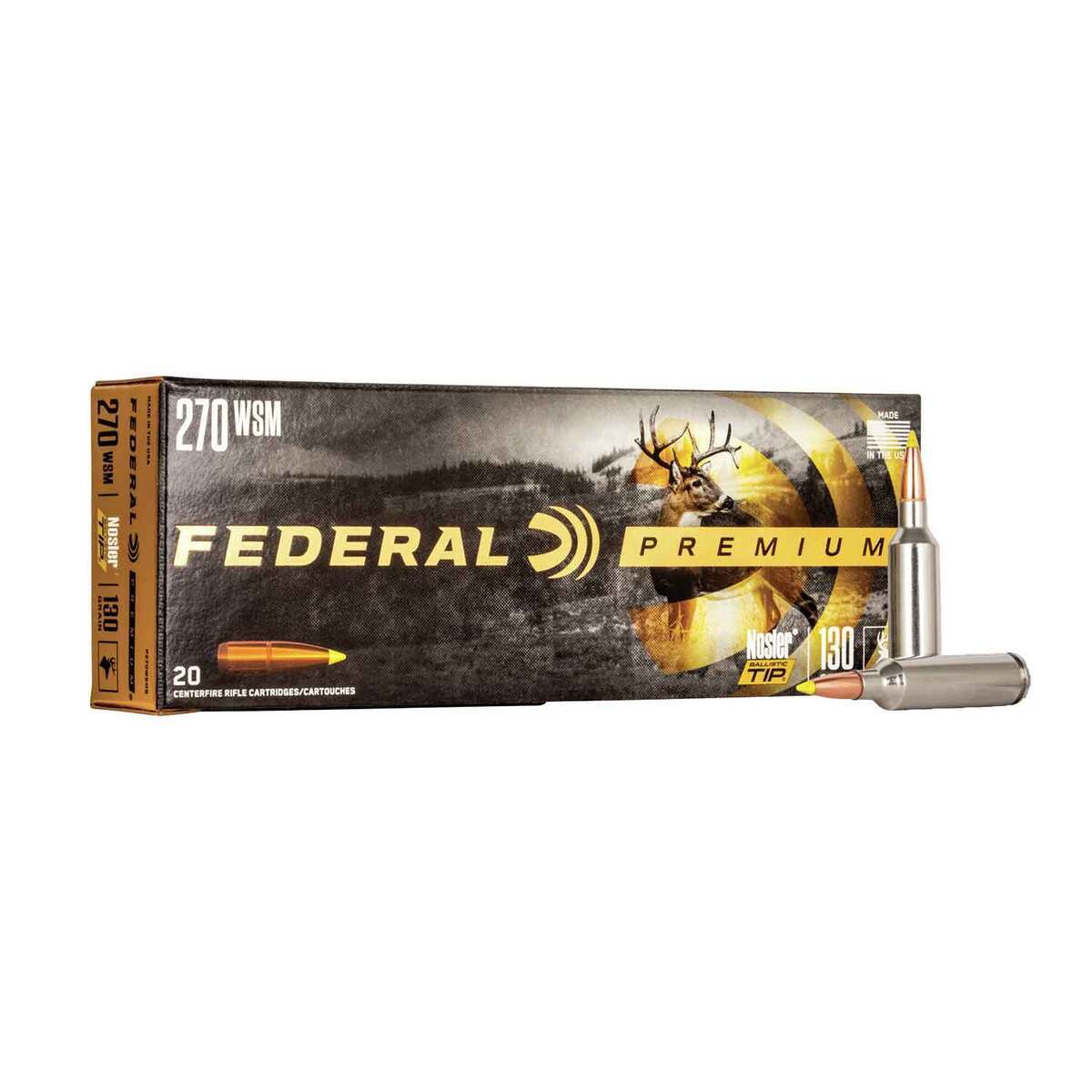 Federal Premium 270 WSM (Winchester Short Mag) 130gr Nosler Ballistic Tip Centerfire Rifle Ammo - 20 Rounds Federal Premium 270 WSM (Winchester Short Mag) 130gr Nosler Ballistic Tip Centerfire Rifle Ammo - 20 Rounds