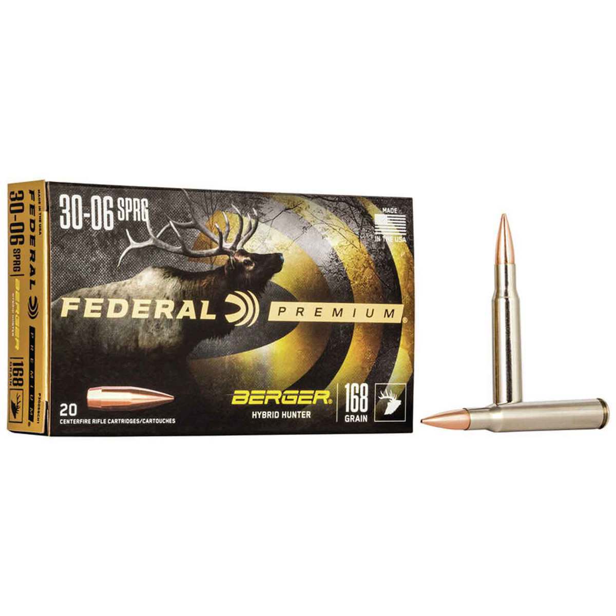 Federal Premium 30-06 Springfield 168gr Berger Hybrid Rifle Ammo - 20 Rounds Federal Premium 30-06 Springfield 168gr Berger Hybrid Rifle Ammo - 20 Rounds