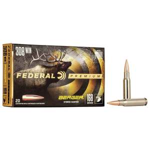 Federal Premium 308 Winchester 168gr Berger Hybrid Rifle Ammo - 20 Rounds