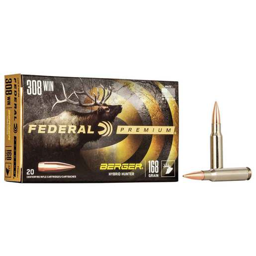 Federal Premium 308 Winchester 168gr Berger Hybrid Rifle Ammo Ammo - 20 Rounds 20 Rounds Ammo
