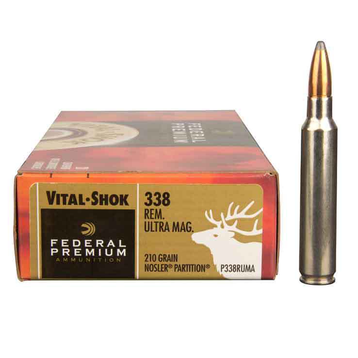 Federal Premium 338 Remington Ultra Mag 210gr Nosler Partition Rifle ...
