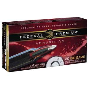 Federal Premium 338 Winchester Magnum 225gr Nosler AccuBond Rifle Ammo - 20 Rounds