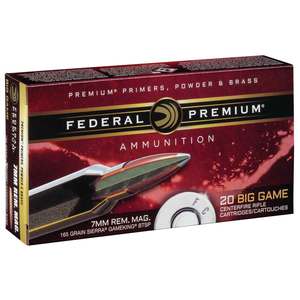 Federal Premium 7mm Remington Magnum 165gr Sierra GameKing BT SP Rifle Ammo - 20 Rounds