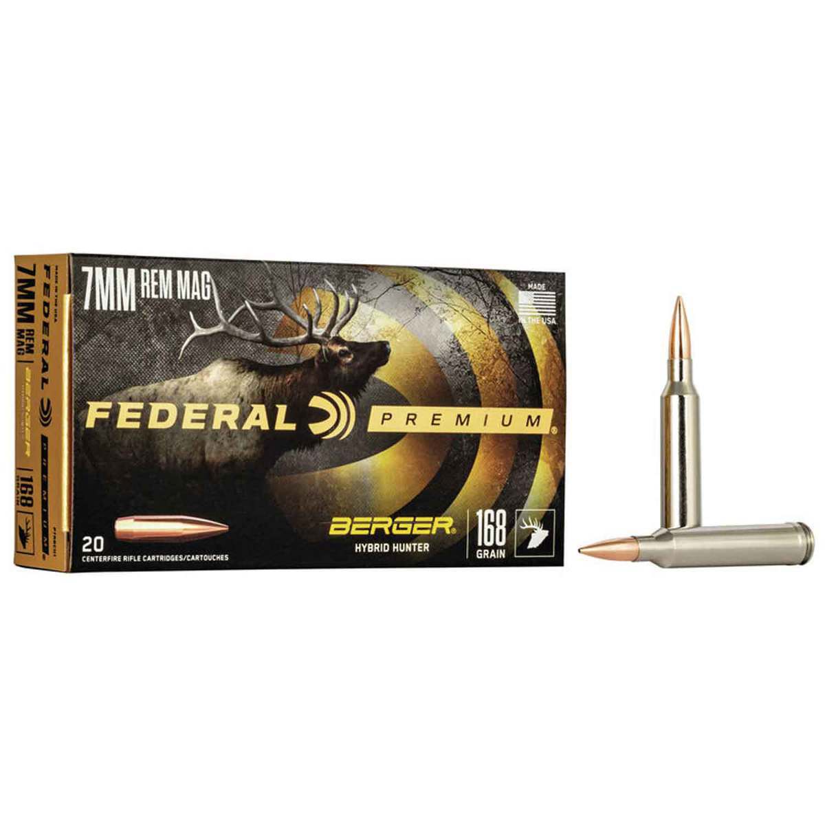 Federal Premium 7mm Remington Magnum 168gr Berger Hybrid Rifle Ammo - 20 Rounds Federal Premium 7mm Remington Magnum 168gr Berger Hybrid Rifle Ammo - 20 Rounds