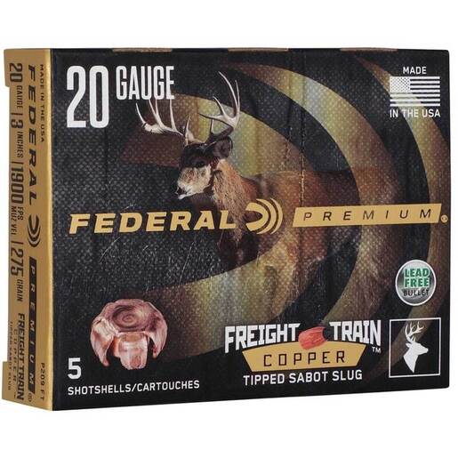 Federal Premium FreightTrain Copper Sabot 20 Gauge 3in 5/8oz Slug Shotshell Ammo - 5 Rounds 5 Rounds Ammo
