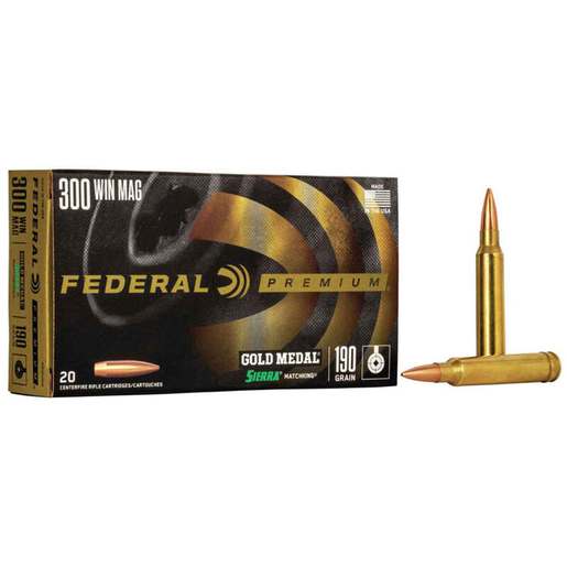 Federal Premium Gold Medal 300 Winchester Magnum 190gr Sierra Matchking BTHP Rifle Ammo Ammo - 20 Rounds 20 Rounds Ammo