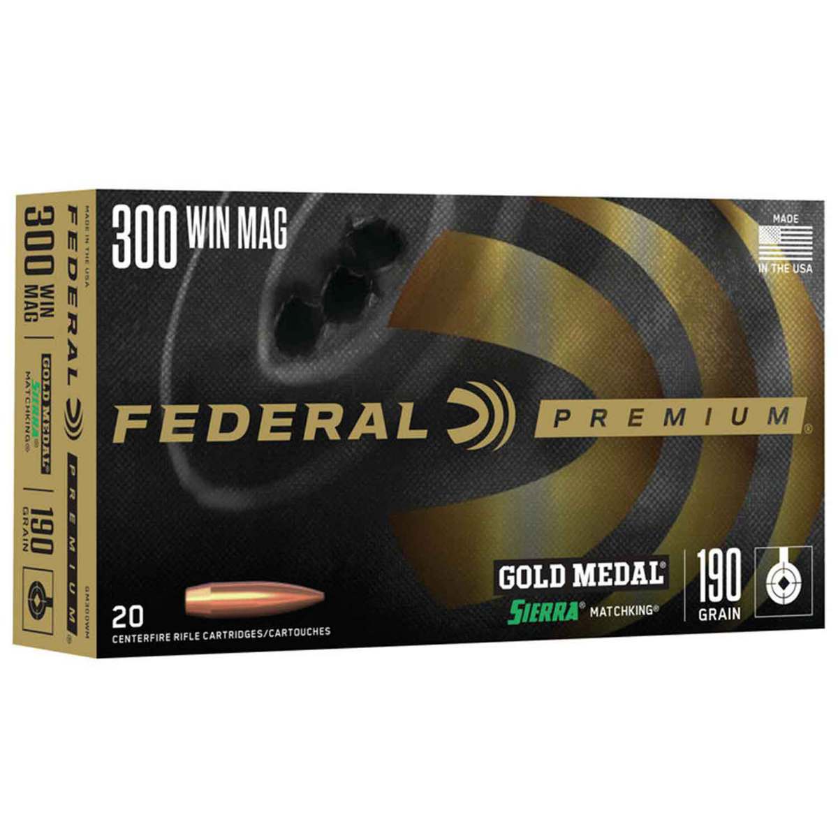 Federal Premium Gold Medal 300 Winchester Magnum 190gr Sierra Matchking BTHP Rifle Ammo - 20 Rounds Federal Premium Gold Medal 300 Winchester Magnum 190gr Sierra Matchking BTHP Rifle Ammo - 20 Rounds