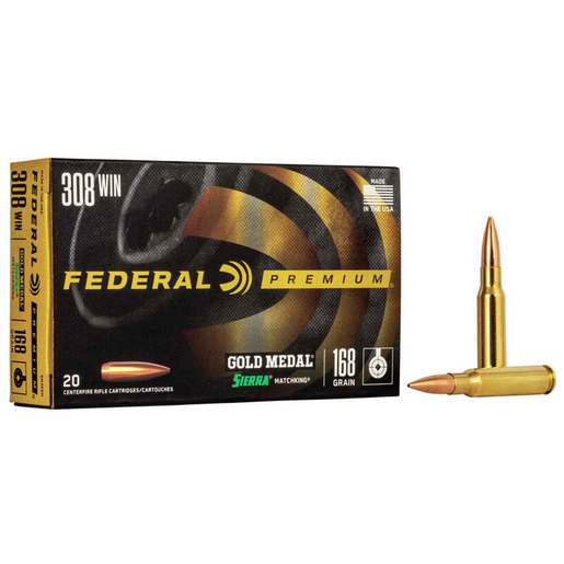 Federal Premium Gold Medal 308 Winchester 168gr Sierra Matchking BTHP Rifle Ammo Ammo - 20 Rounds 20 Rounds Ammo
