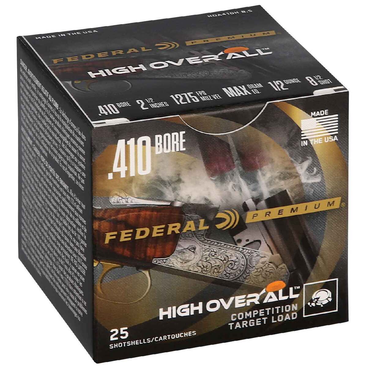 Federal Premium High Over All 410 Gauge 2-1/2in #8.5 1/2oz Target Shotshells - 25 Rounds Federal Premium High Over All 410 Gauge 2-1/2in #8.5 1/2oz Target Shotshells - 25 Rounds