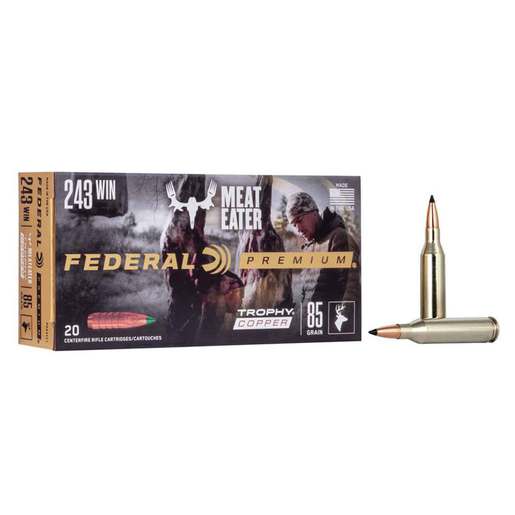 Federal Premium MeatEater 243 Winchester 85gr Trophy Copper Rifle Ammo Ammo - 20 Rounds 20 Rounds Ammo