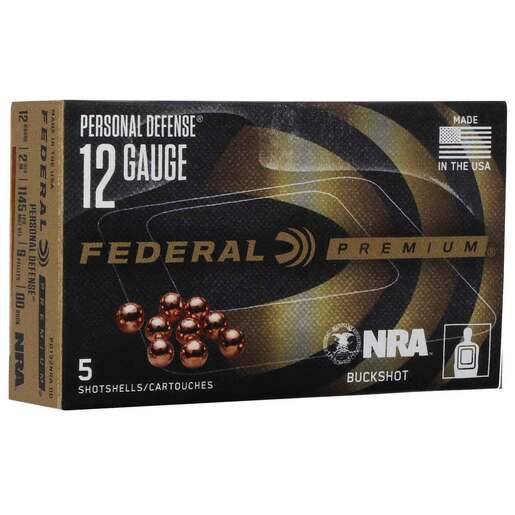 Federal Premium Personal Defense 12 Gauge 2-3/4in #00 Buck Buckshot Shotshells – 5 Rounds – #00 Buck